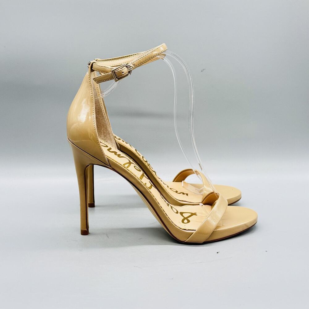 Sam Edelman Sandals Womens 9 Beige Patent Ankle Strap Stiletto Open Toe Shoes